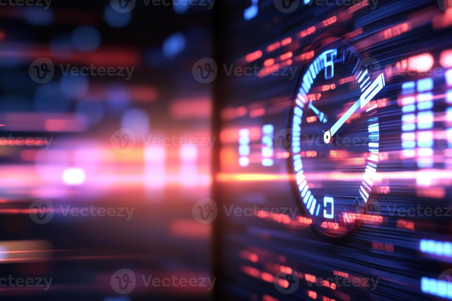 Abstract digital clock representing data flow time and technology concept photo