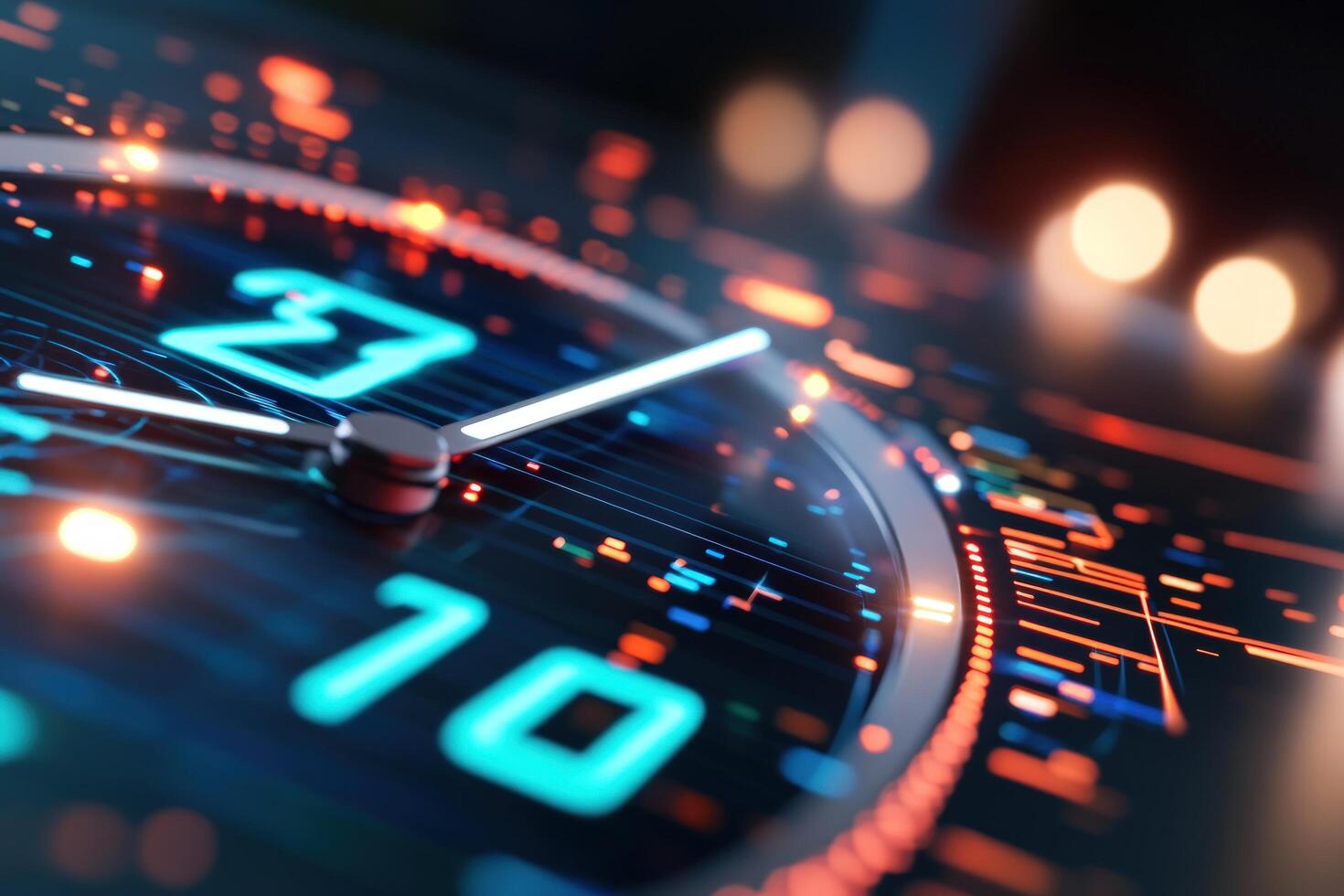 Illuminated digital clock displaying time modern technology interface photo