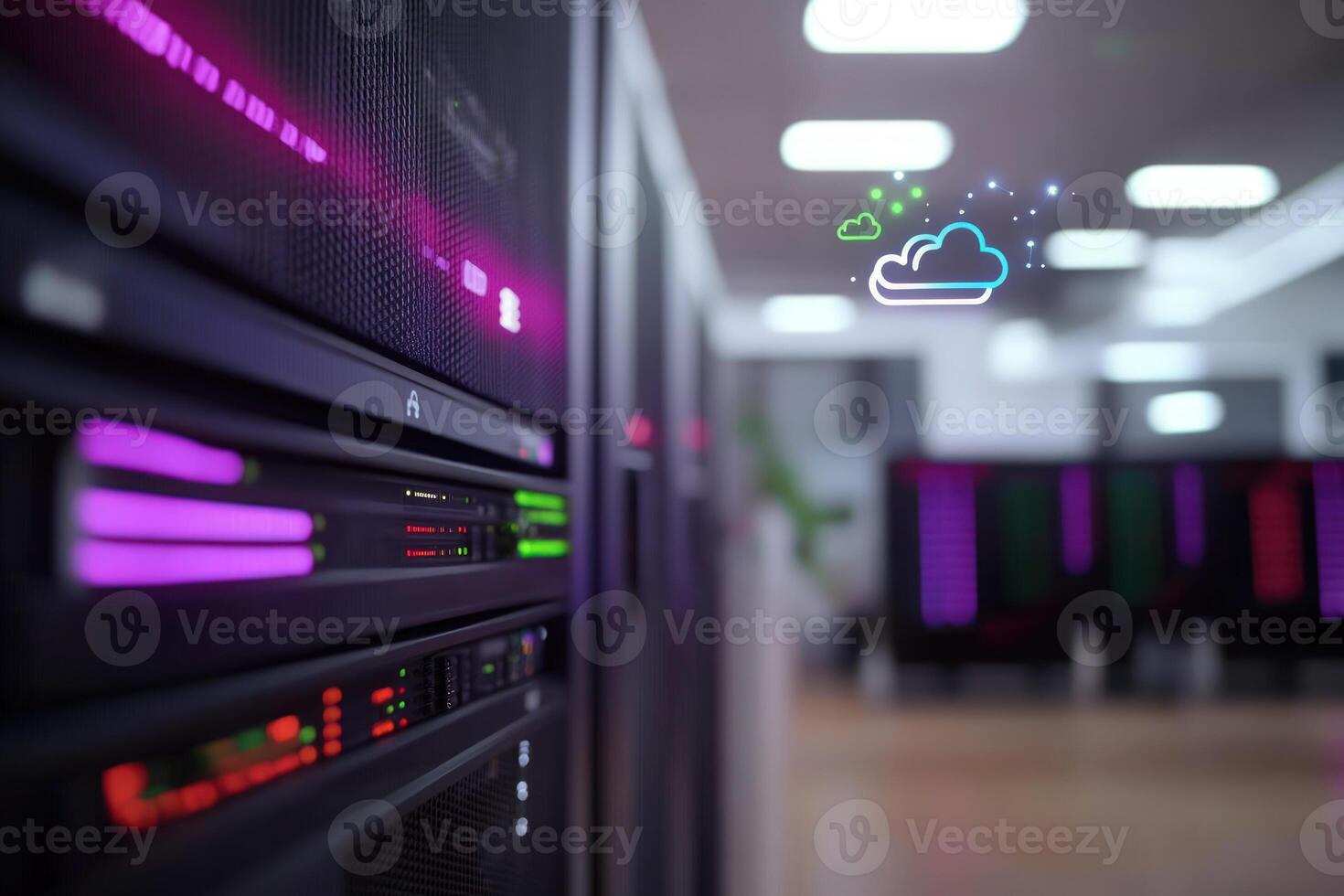 Data server room with cloud graphic networking and information technology infrastructure photo