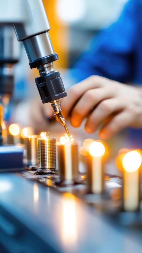 Machine calibration process with robotic arm and metal cylinders precision technology photo