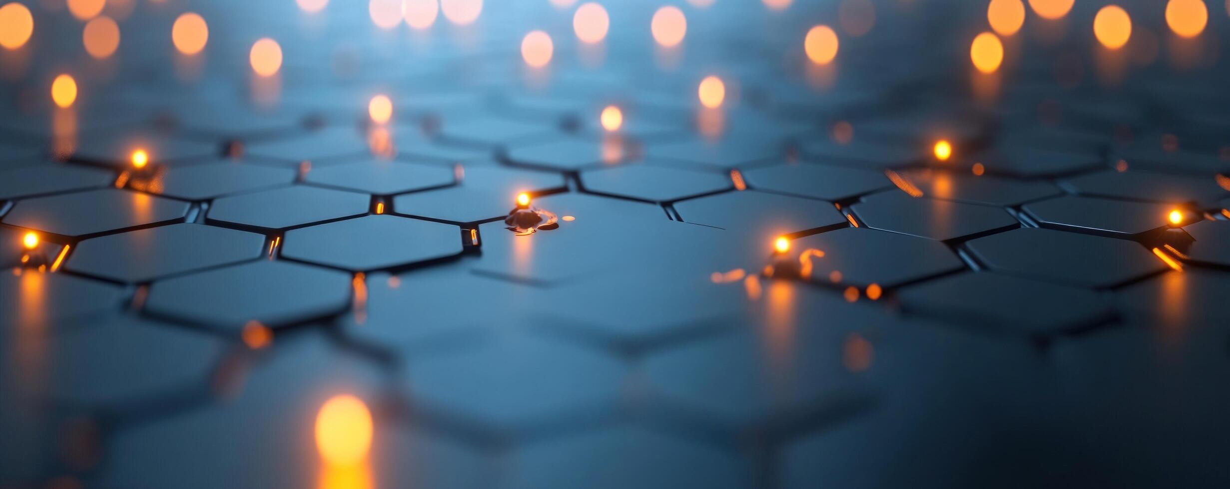 Modern technological network hexagonal tiling with interconnected data points photo