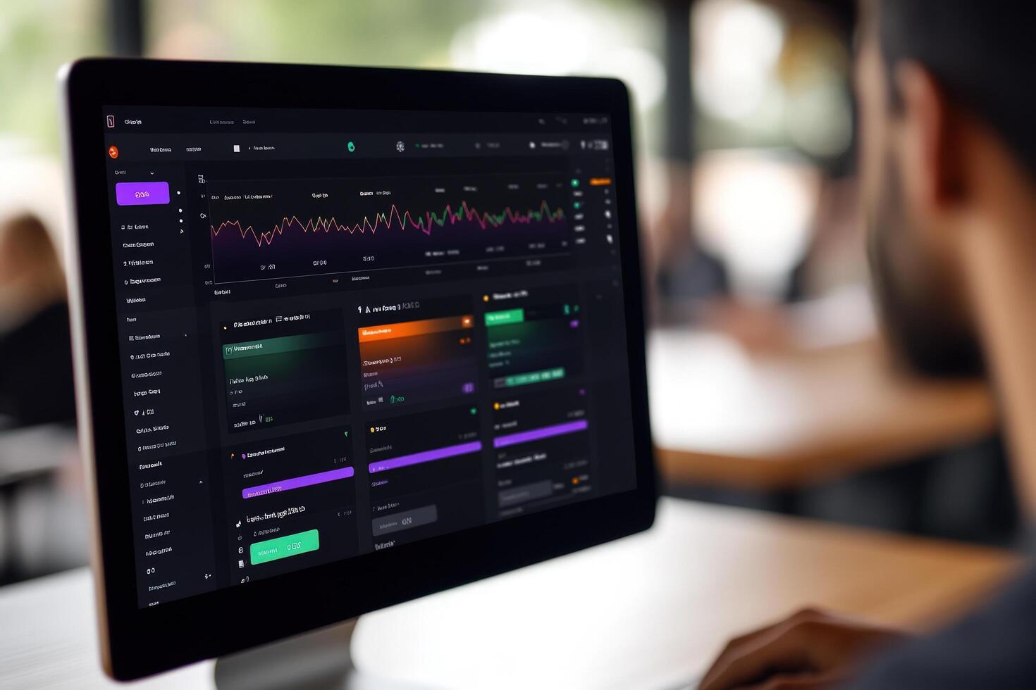 Data analysis and technology interface on computer screen displaying charts and graphs photo
