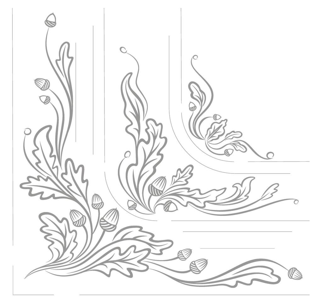 angular pattern oak branch with acorns in the author's plastic Art Nouveau style vector