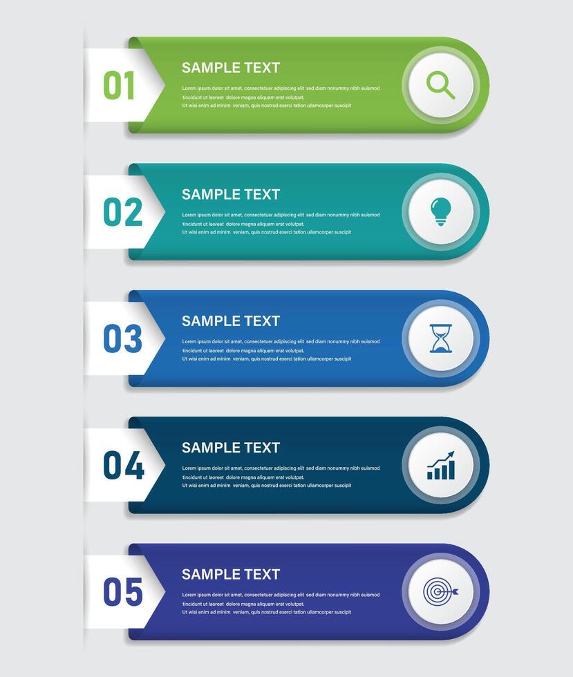 Modern 5 Step Capsule Infographic with Circular Icons and Gradient Color Bars for Business Presentation vector