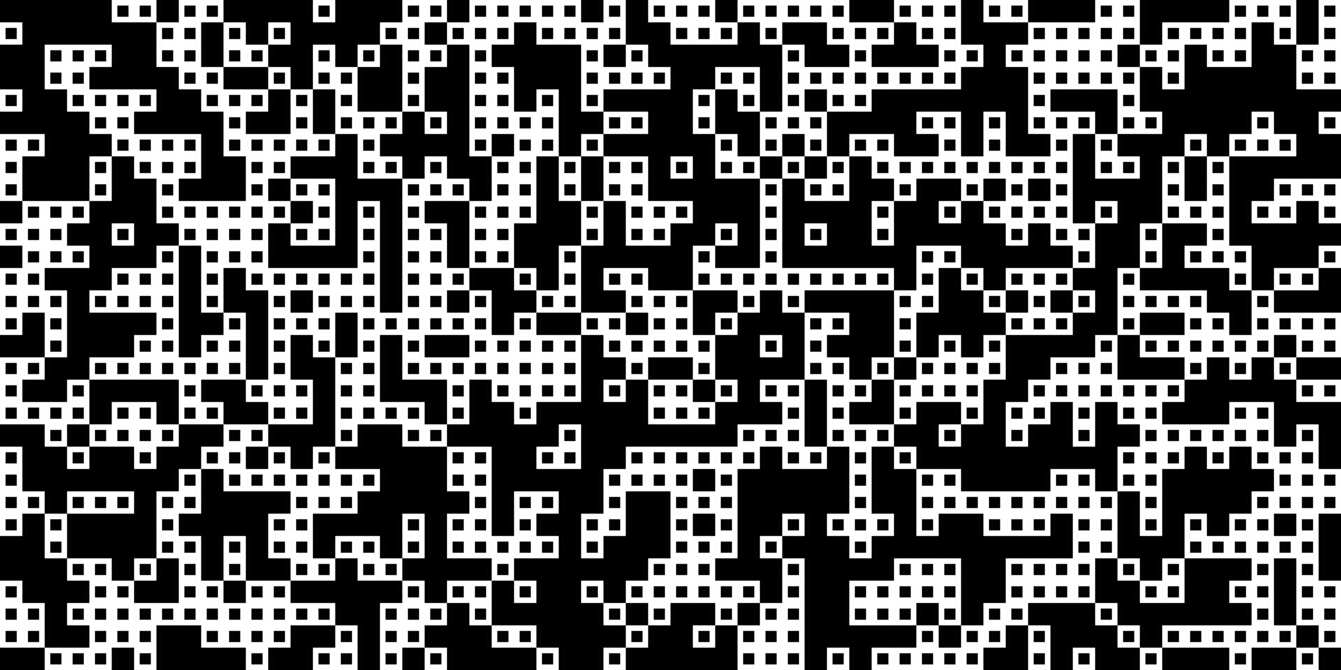 Chaotic monochrome abstract pattern. Small black and white squares and shapes form a dense, random grid creating a background with a geometric pixel aesthetic. vector