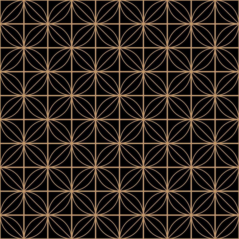 Elegant geometric pattern with a seamless texture. The repeating grid background uses a monochrome gold and black shade with circles. vector