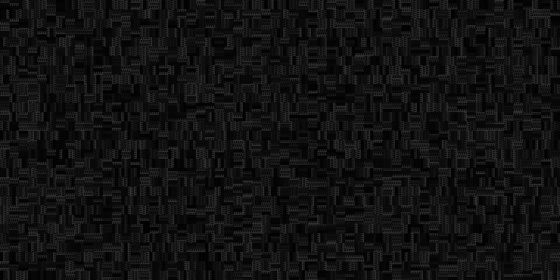 A dark, monochrome abstract background with a complex pattern of rectangular shapes. The geometric arrangement creates a textured mosaic, giving the illusion of depth. vector