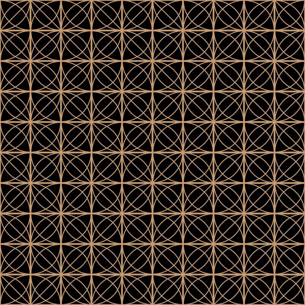 Illustration of an elegant geometric pattern with a seamless texture. The repeating grid background uses monochrome gold and black shades with circles. vector