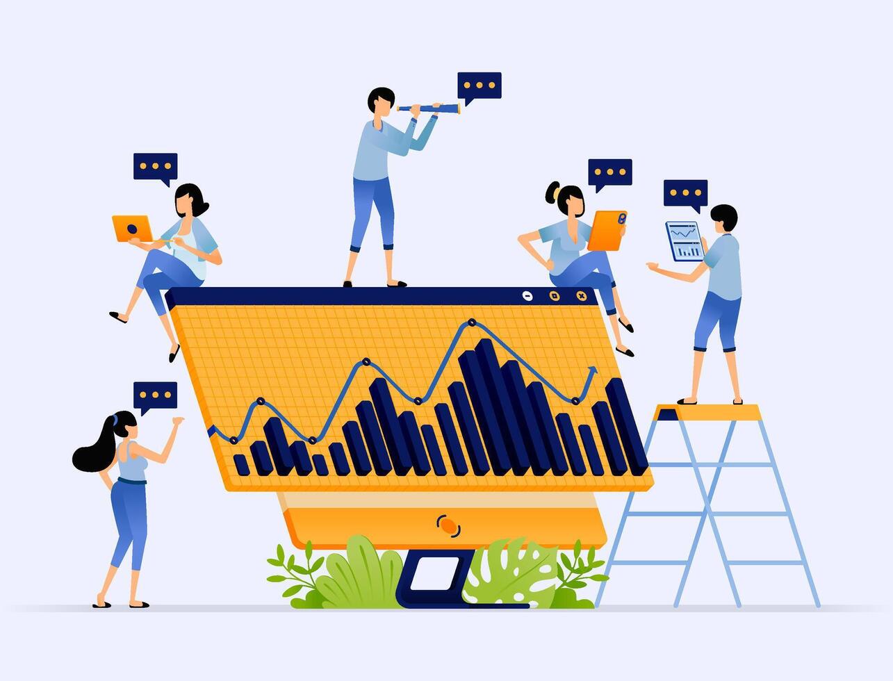 Team working on data analysis illustration vector