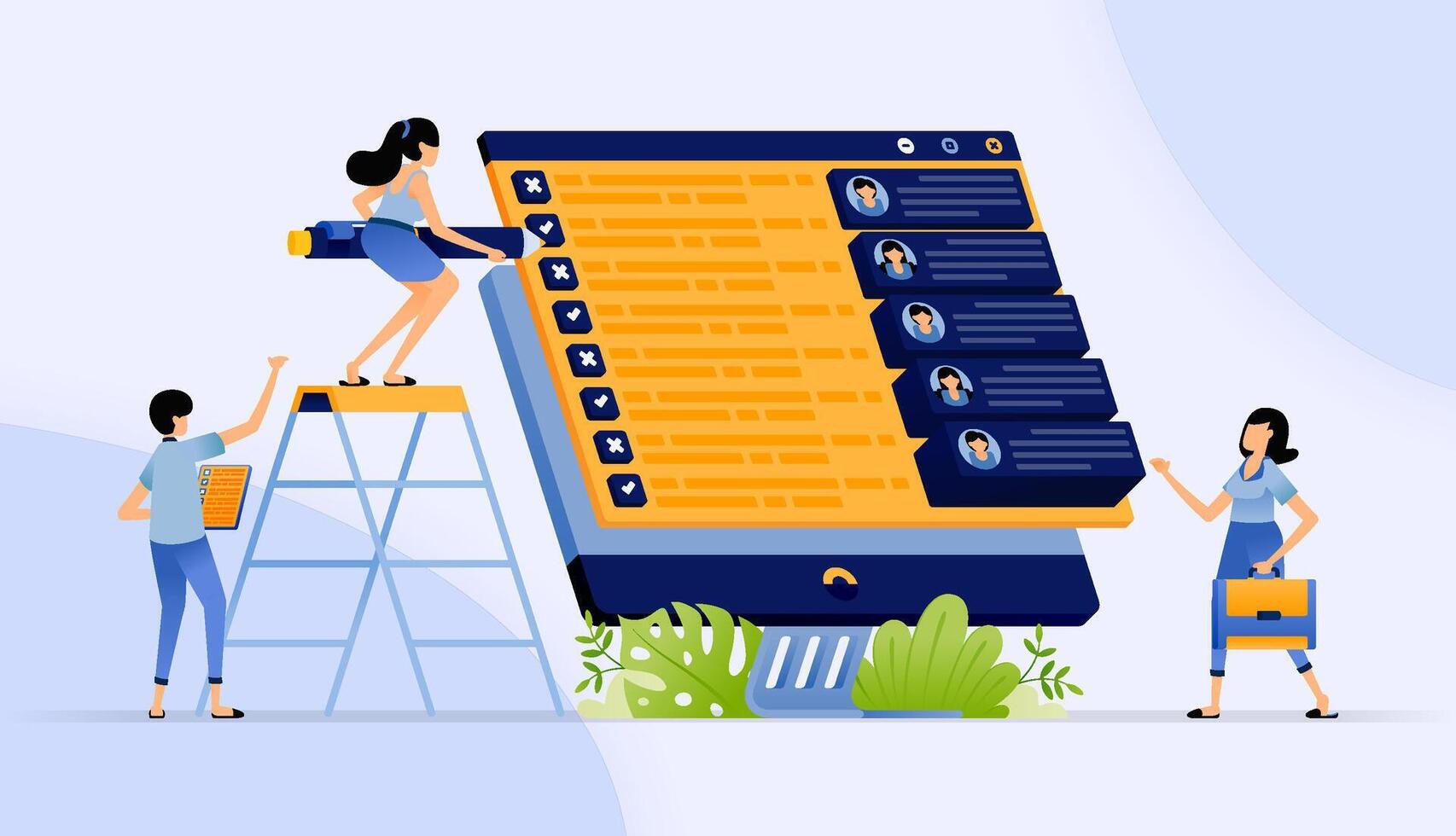 Team designing user interface collaboratively vector