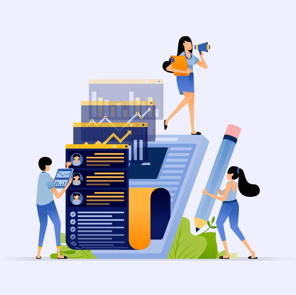 Team analyzing marketing data and strategies vector