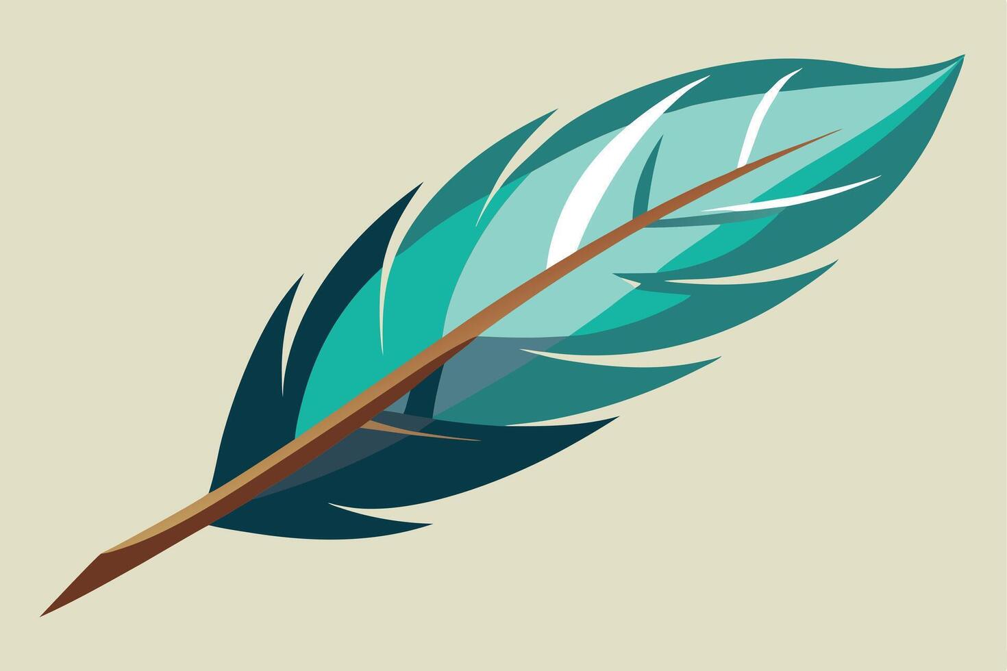 Serene Teal Feather Illustration A Calming Image of a Single Bird Feather Against a Soft Beige Background vector