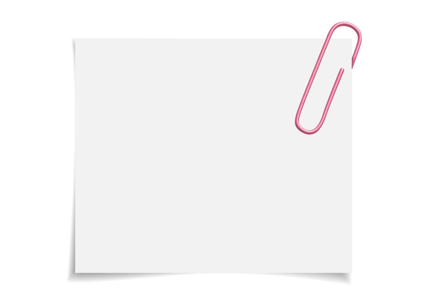 White notepaper attached with a colored paperclip. Empty sheet template for your text or message. Flat design. vector