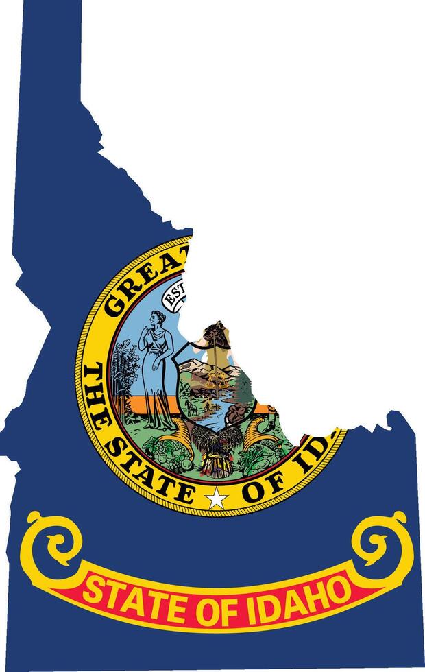 Idaho flag map, map of Idaho with flag fill, Idaho map with USA flag, Idaho state map with flag design vector