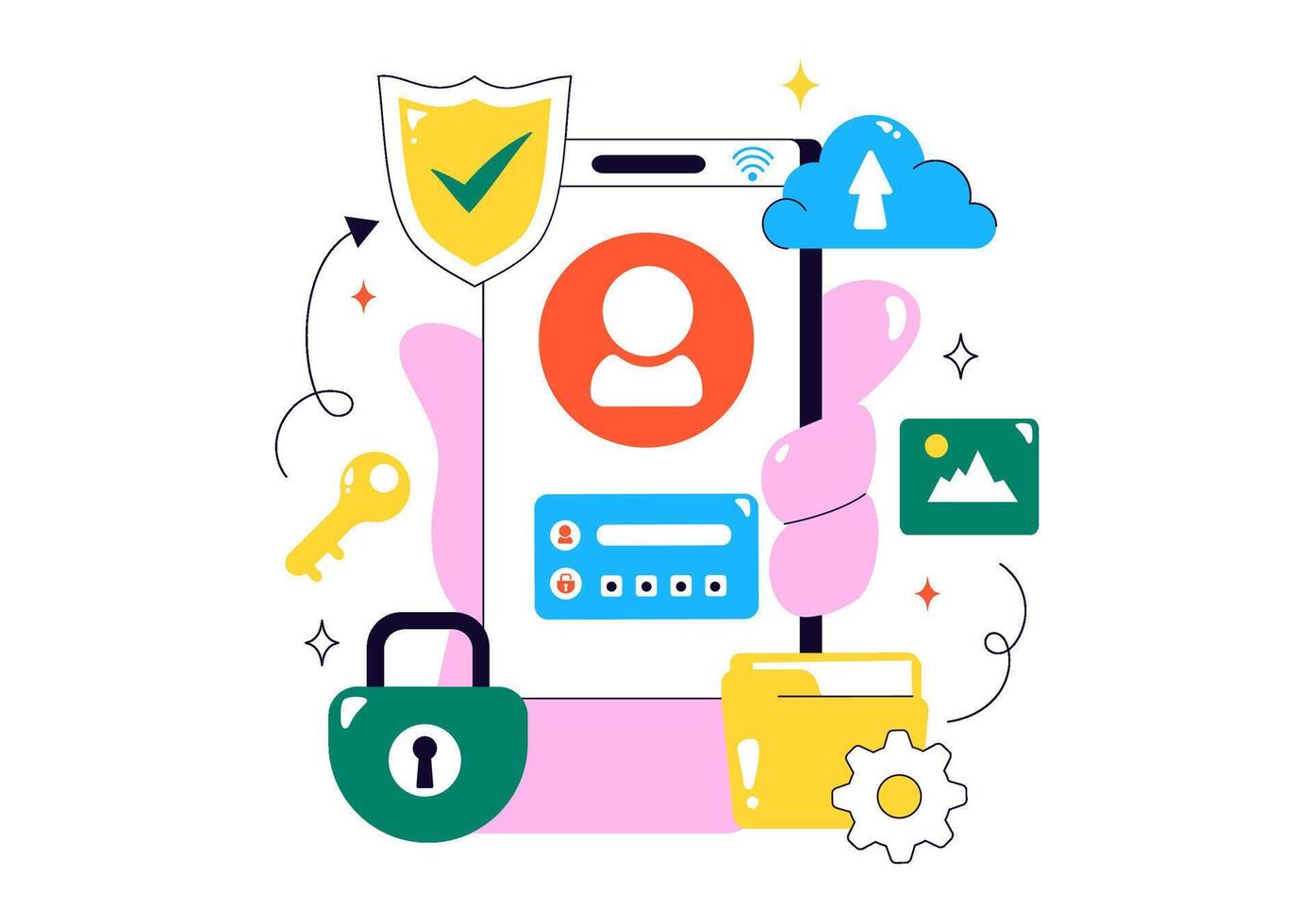 Data Privacy Protection Illustration with Lock Symbol on Computer and Documents vector