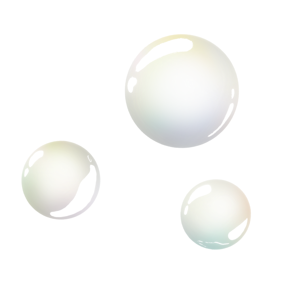 tre trasparente sapone bolle con un' perlescente lucentezza illustrazione png