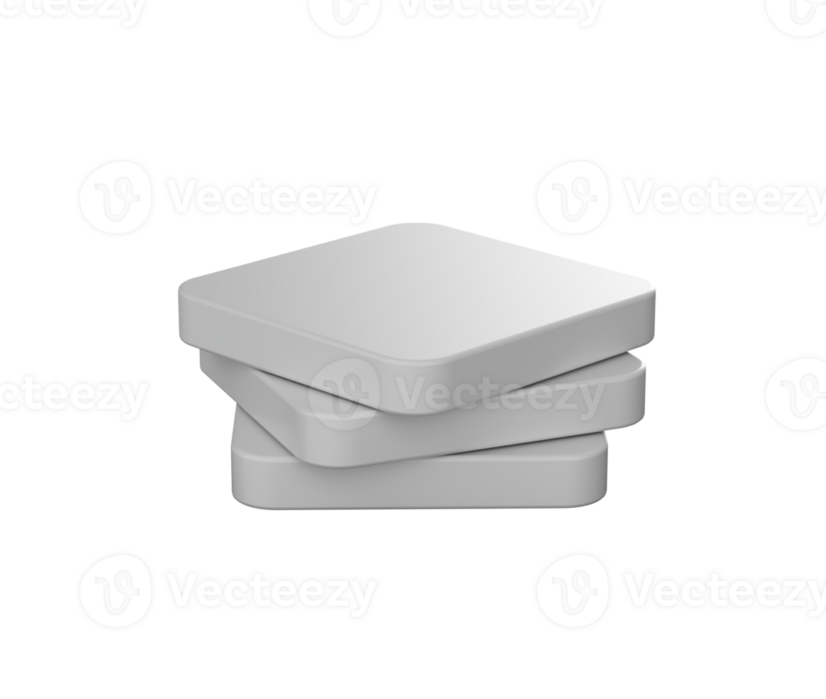 stack of smooth, white square blocks, arranged symmetrically in a modern style. 3d illustration png