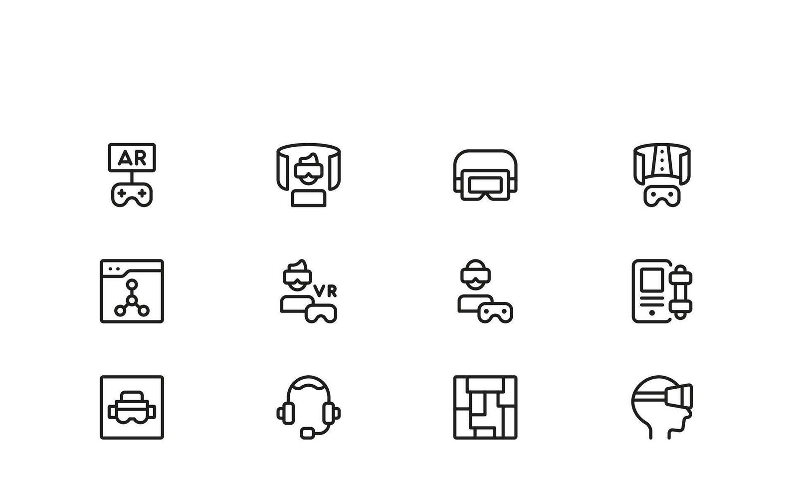 AR and VR Experience Icons A Contemporary Professional Line Icon Set with a Simple Style for Digital Interfaces, Technology, and Augmented and Virtual Reality vector