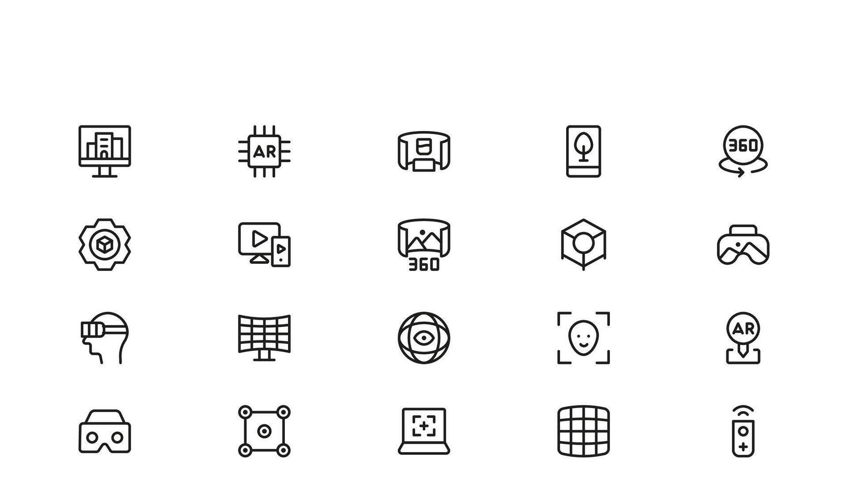 Experience Icons for AR and VR A Contemporary Professional Line Icon Set with a Simple Style for Digital Interfaces, Technology, and Augmented and Virtual Reality vector