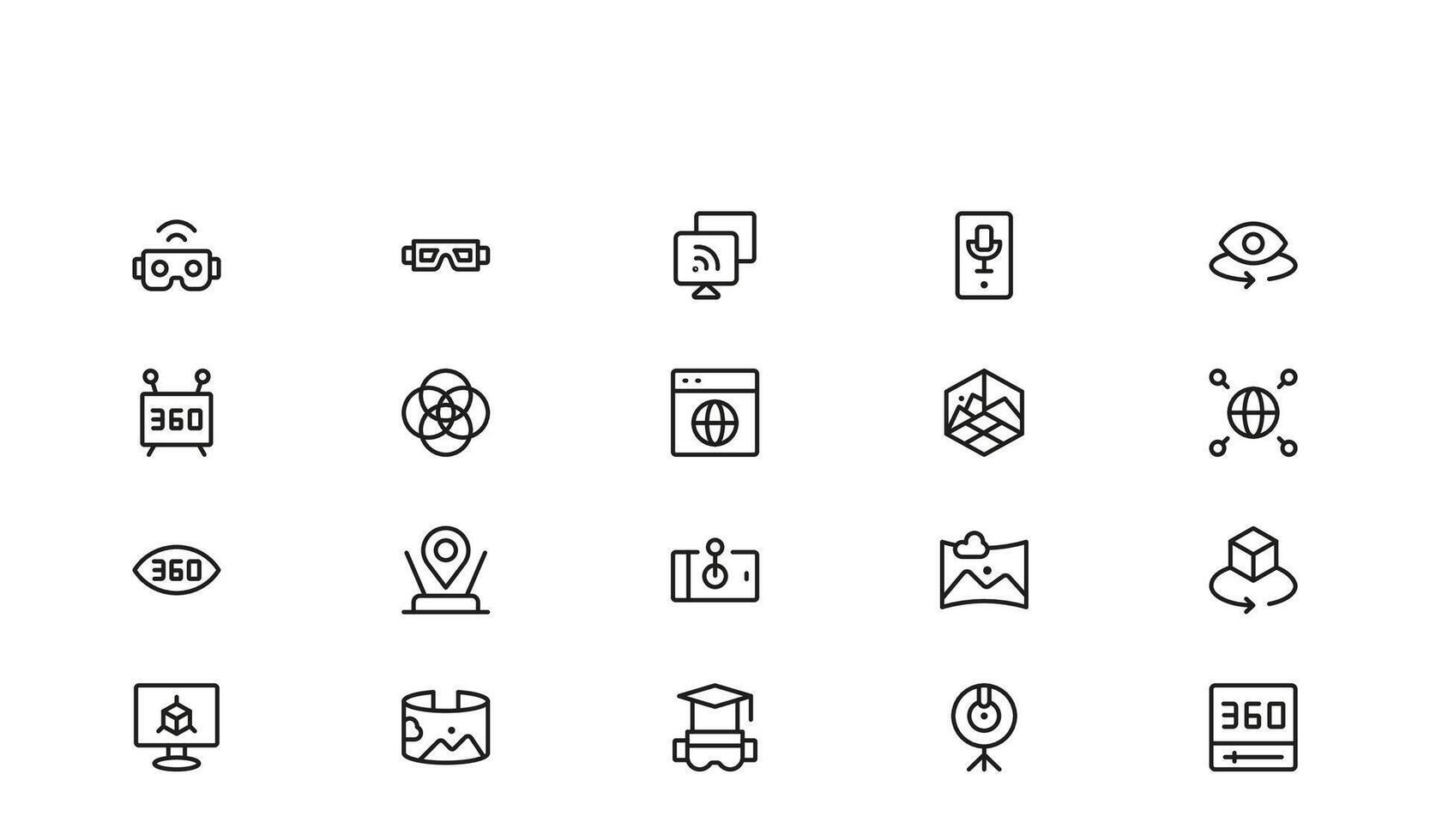 Experience Icons for AR and VR A Modern Professional Line Icon Set for Technology, Digital Interfaces, and Augmented and Virtual Reality with a Simple Style vector