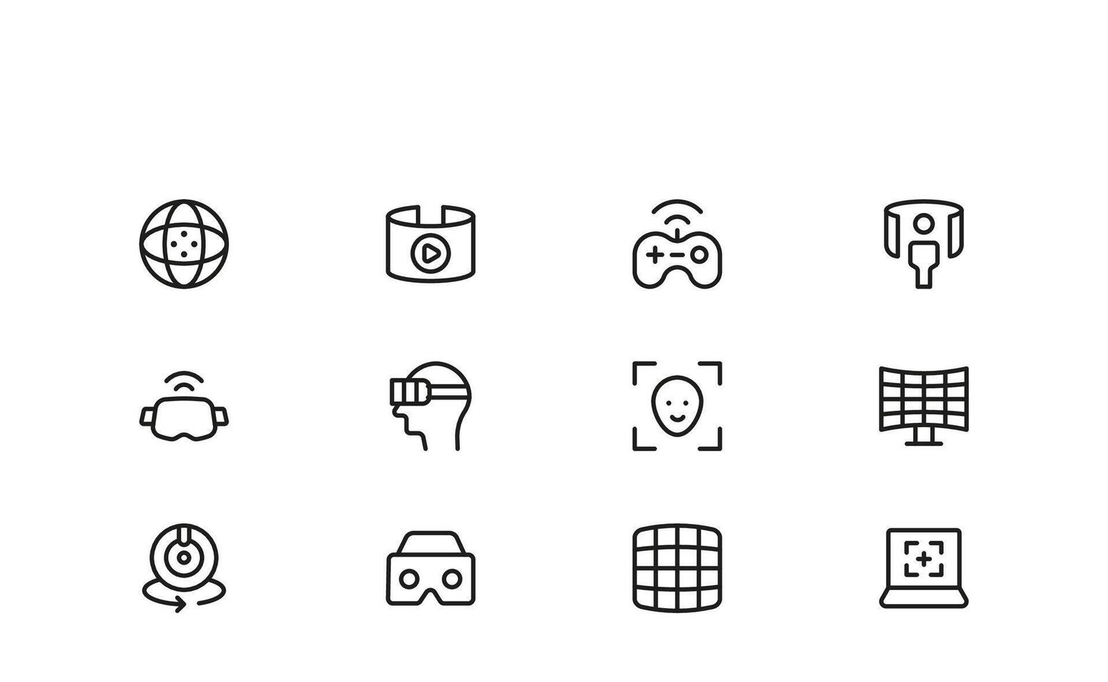 Icons for VR and AR Experiences A New Professional Line Icon Set with a Simple Style for Digital Interfaces, Technology, and Augmented and Virtual Reality vector