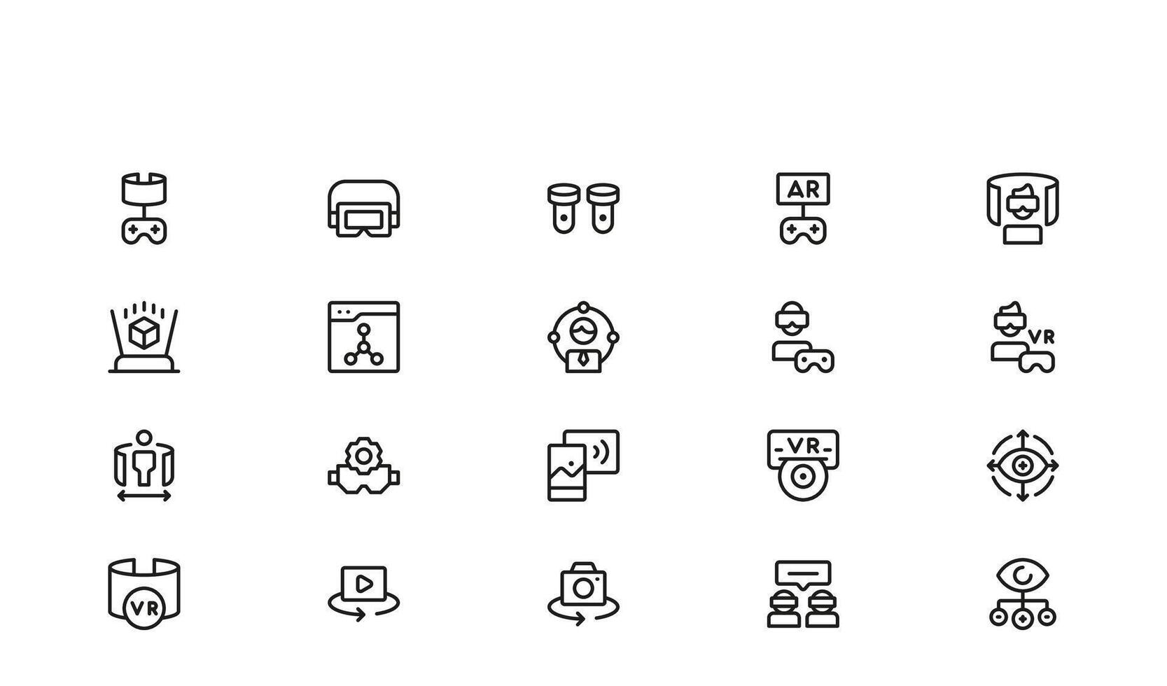 VR and AR Experience Icons Line Icon Set for Technology, Digital Interfaces, and Augmented and Virtual Reality with a Simple Style vector