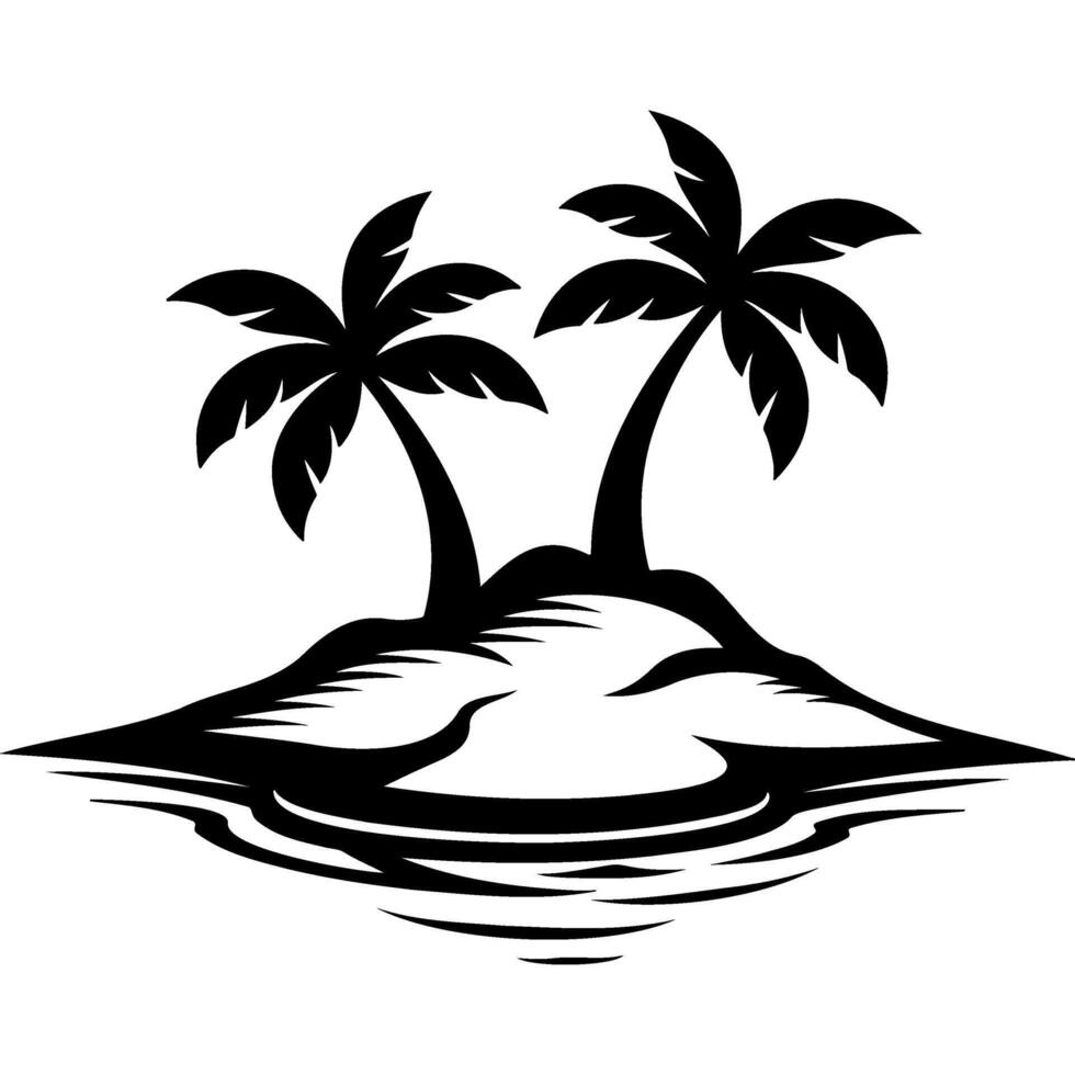 Lonely island with palm trees in middle of ocean vector
