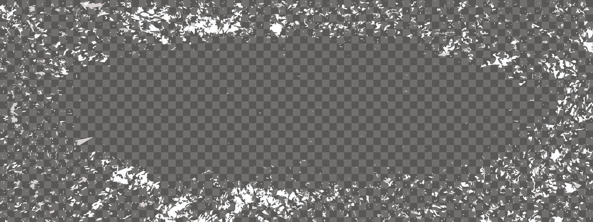 Frosted ice window frame. Frozen glass edges with snowflake patterns and frost textures for winter and holiday designs. vector