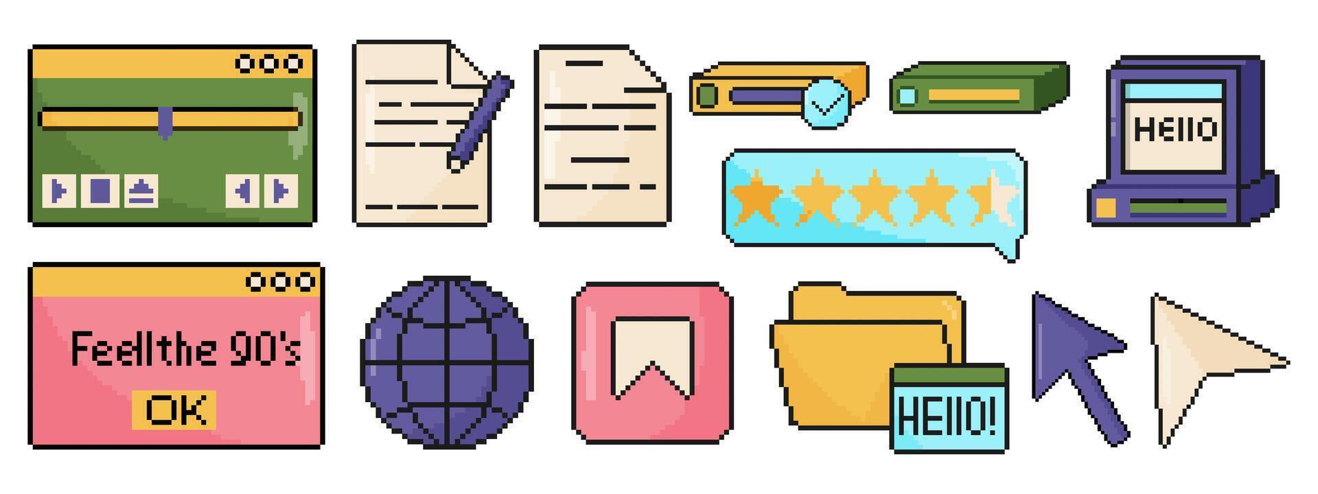 onda de vapor ui y ux elementos colocar. píxel Arte objetos en 8 poco estilo. aislado ilustración. vector