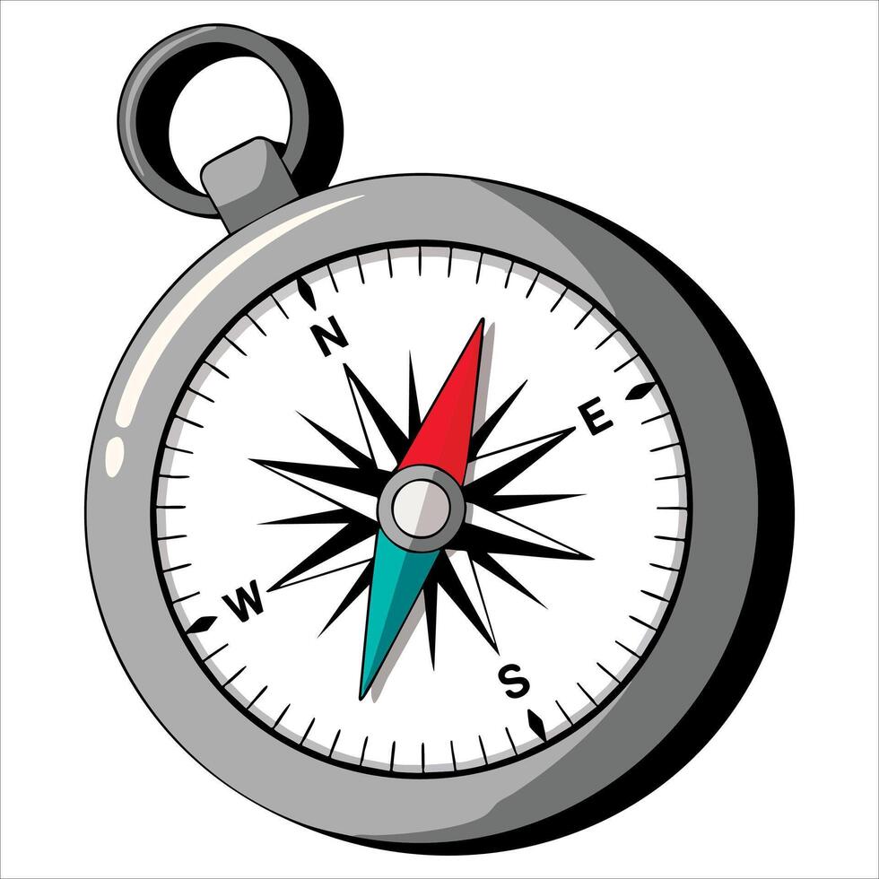 Compass on white background, navigation tool illustration for direction, hiking trips, adventure visuals and travel themed design projects vector