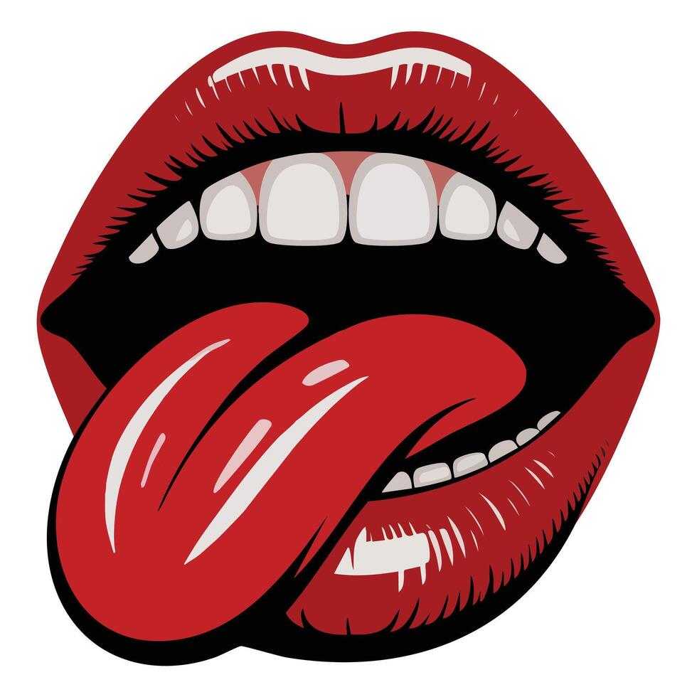 Flat illustration of an open mouth with tongue front view isolated on white background great for expressive visuals anatomy and cartoon emotion designs vector