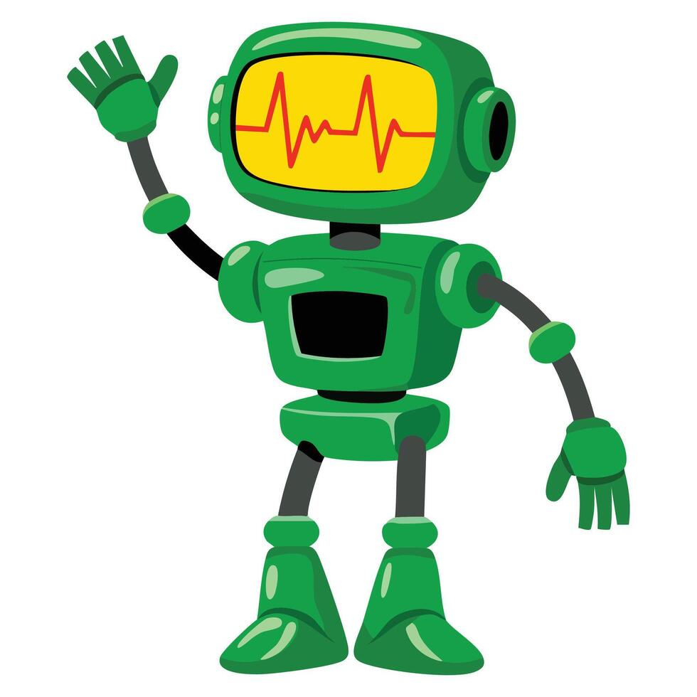 Funny green robot illustration isolated on white background. Perfect for technology, web projects, game design, and playful tech visuals. vector
