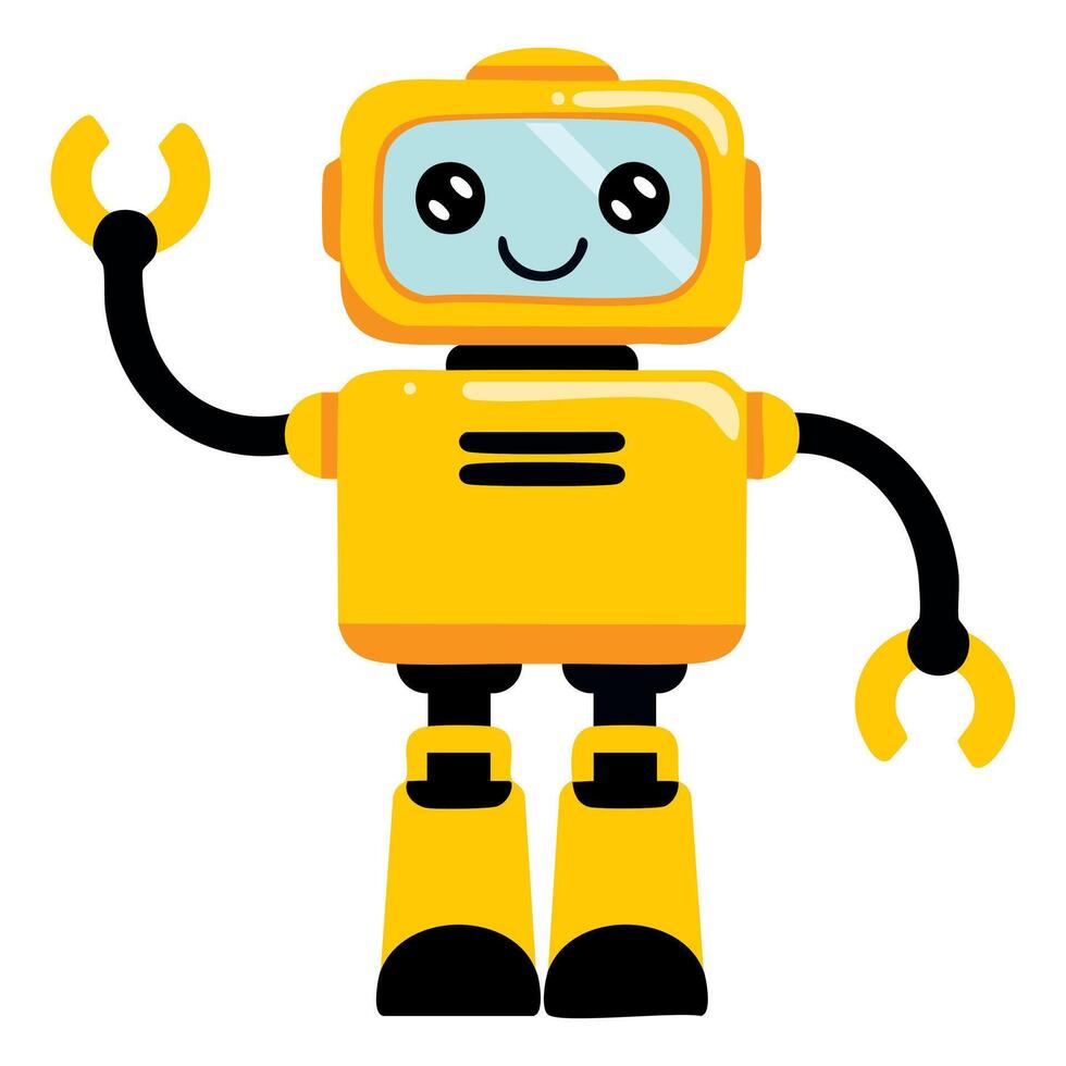 Funny robot in flat style isolated on white background, ideal for technology, cartoon, toy, and artificial intelligence themed visuals. vector