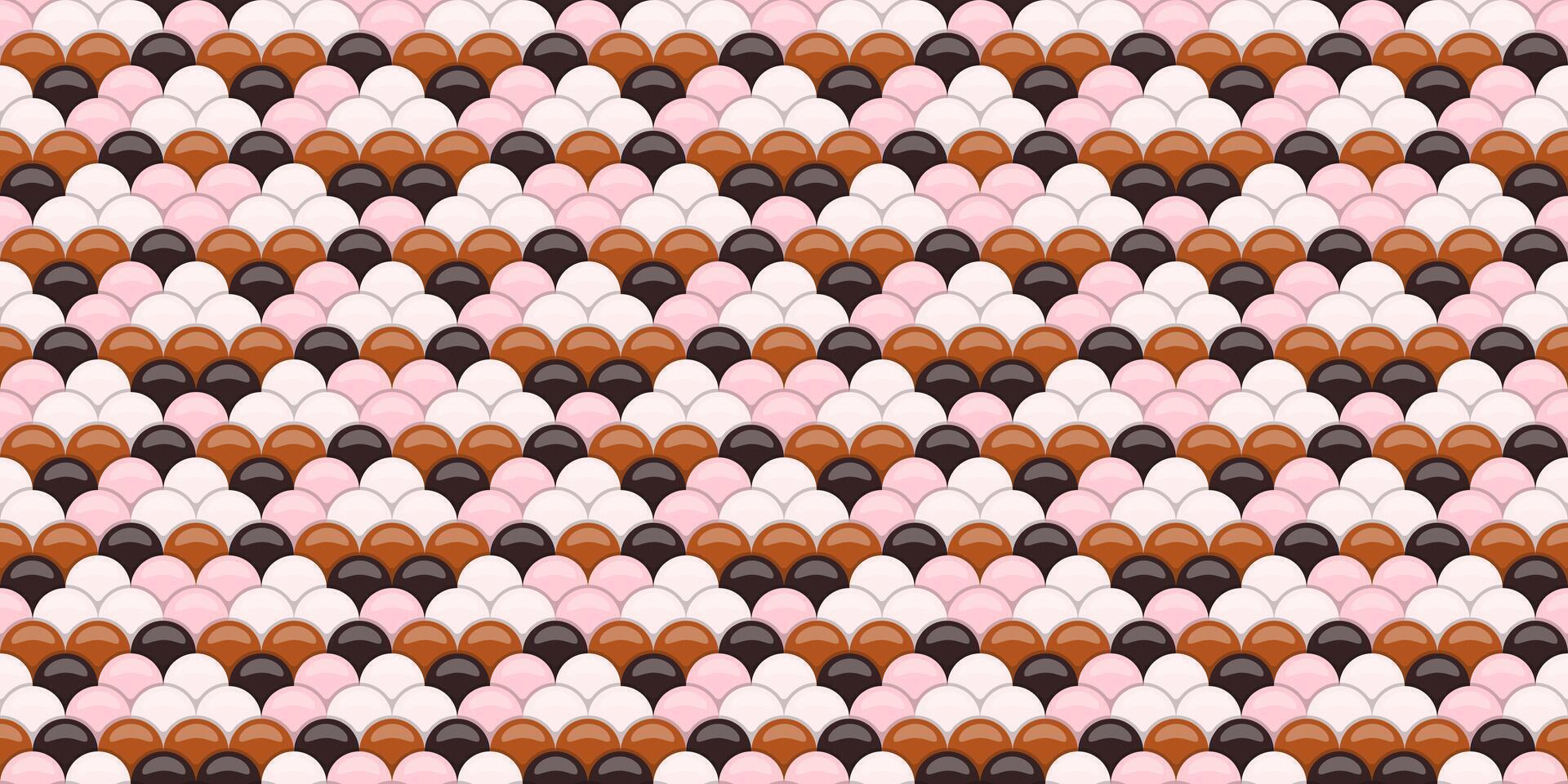 Abstract seamless pattern of overlapping pasteltoned circles in a fish scale design. Perfect for backgrounds, textures, website design, and branding. Evokes feelings of calmness and subtle elegance. vector