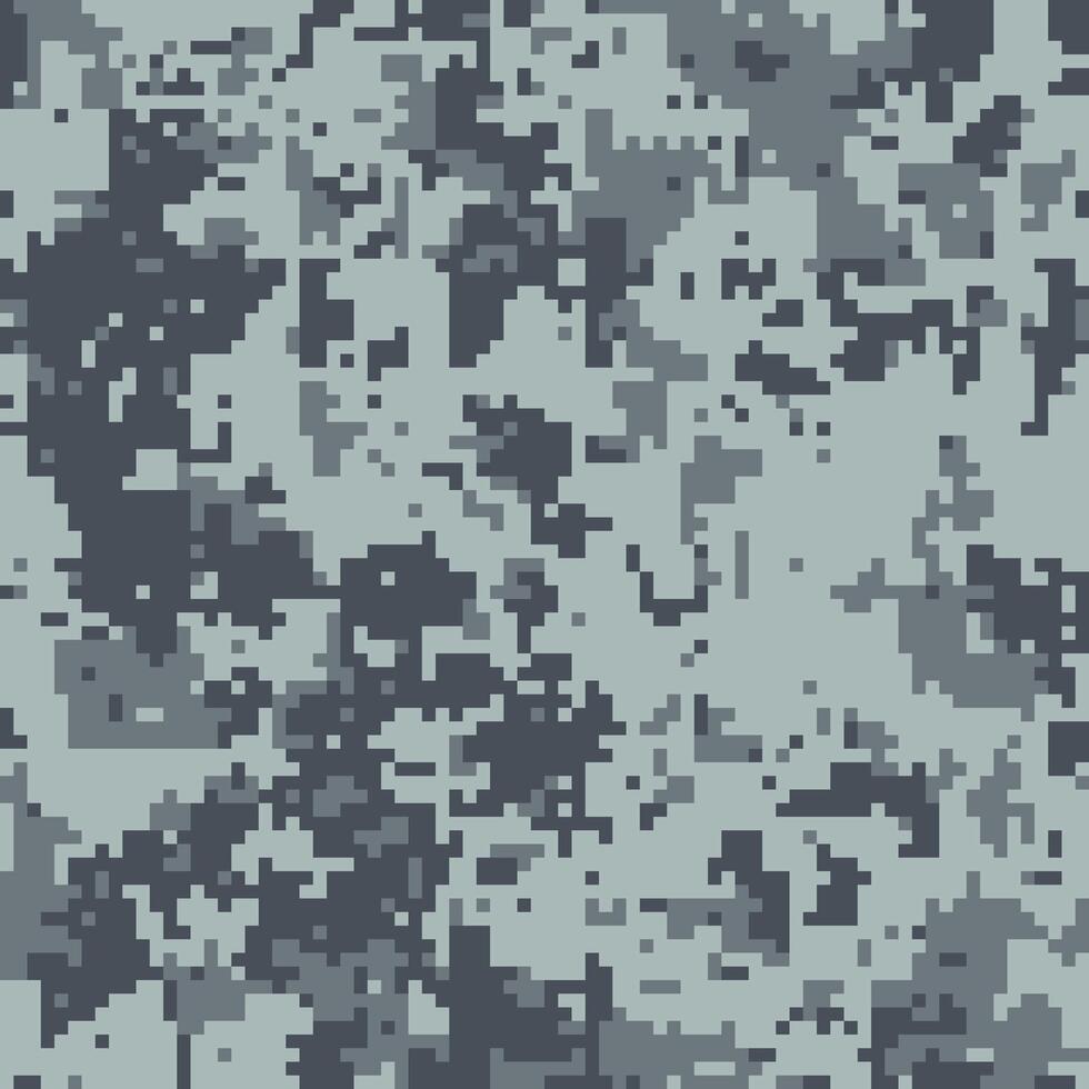 Abstract digital camouflage pattern in shades of gray and blue. Perfect for backgrounds, textile designs, or militarythemed projects. The pixelated texture adds a modern, techinspired feel. vector