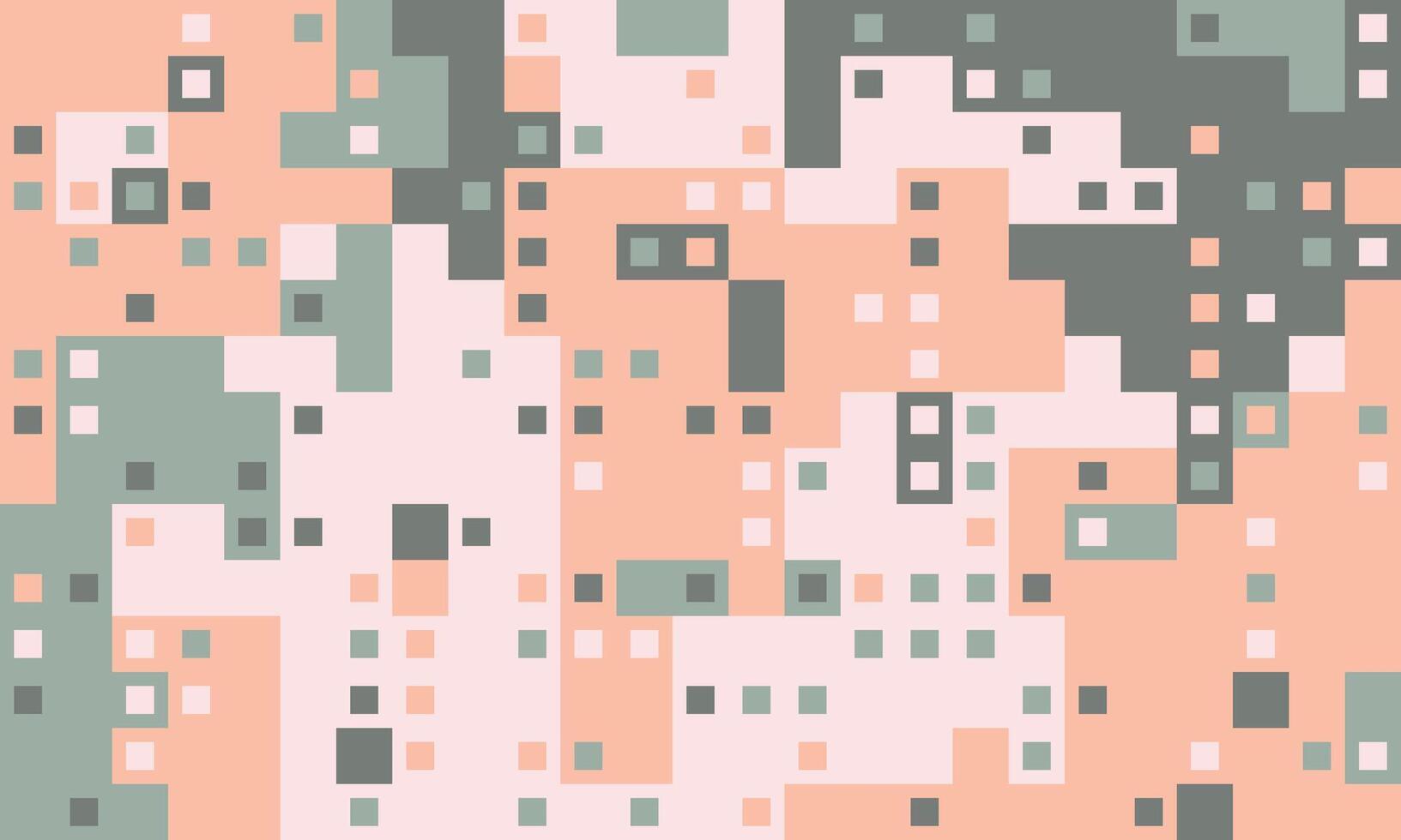 Abstract pixel art background. Pastel peach, sage green, and charcoal grey squares create a modern, textured design. vector