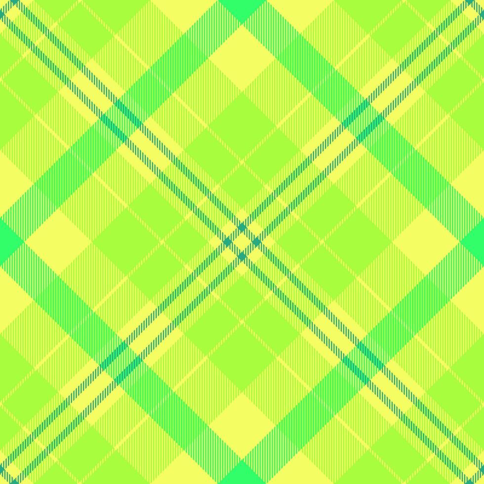Vibrant plaid pattern with intersecting lines in shades of green and yellow. Ideal as a fabric background, textile design element, or for springthemed projects. vector