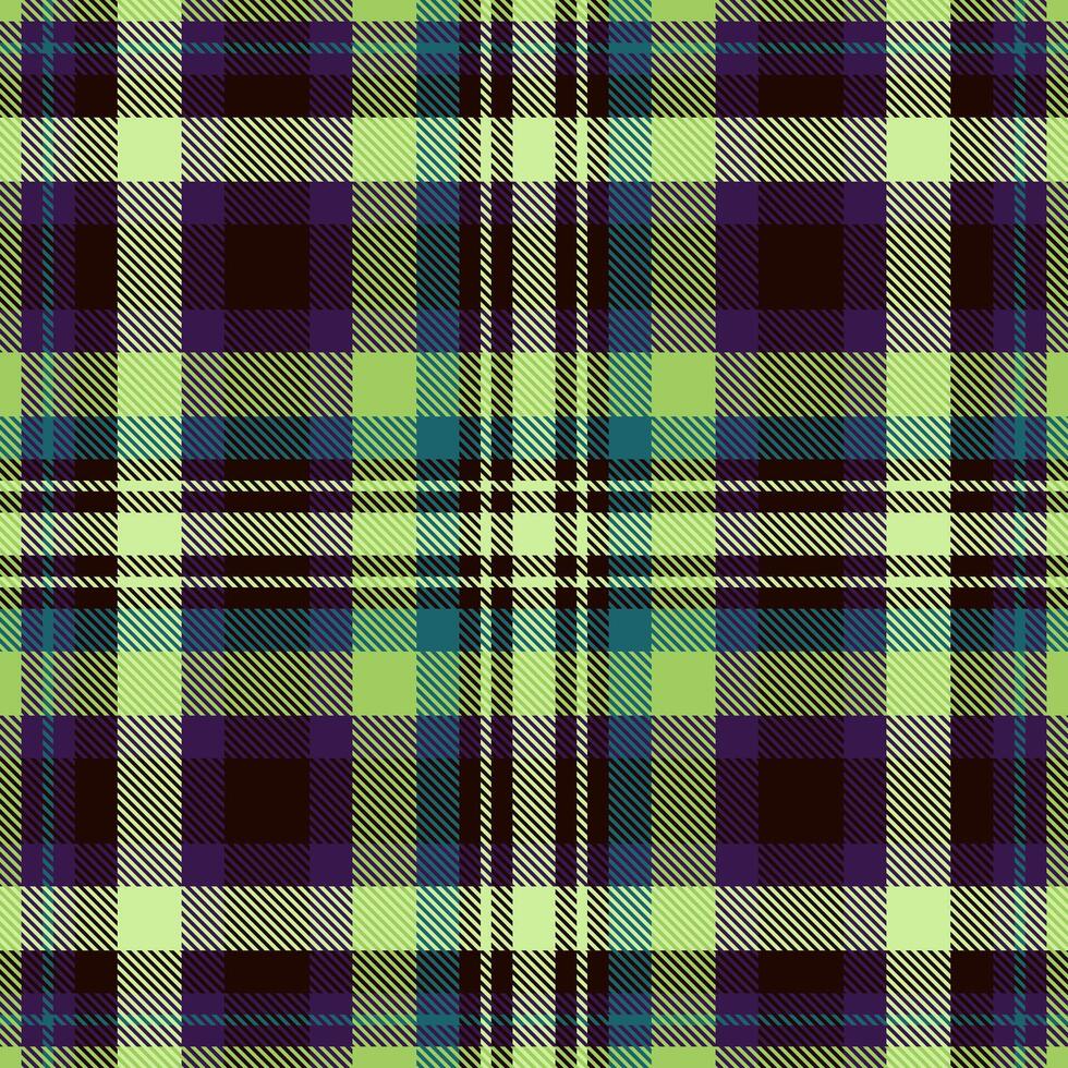 Classic plaid pattern with a modern color twist. Seamless repeat design with green, teal and purple hues. Ideal for backgrounds, textiles, or graphic projects. vector
