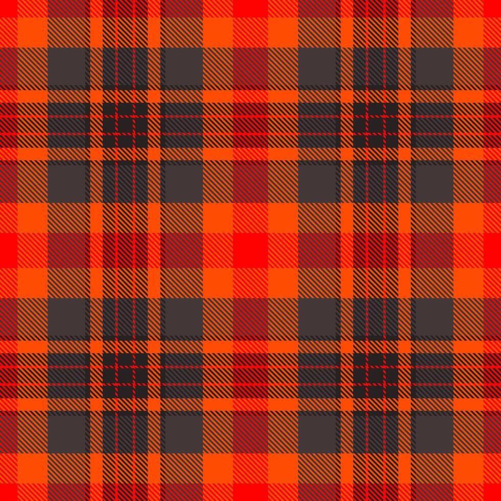 Warm, inviting tartan pattern with deep reds, vibrant oranges, and neutral grays. Seamless texture, perfect for textile designs, backgrounds, or festive themes. vector