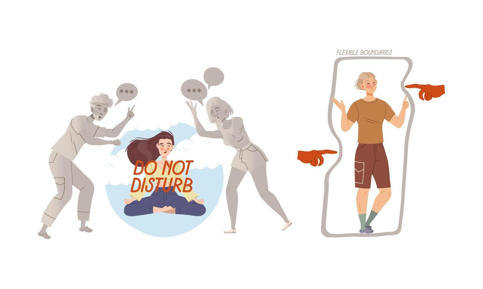 Personal Boundaries with Man and Woman Creating Space and Private Zone Around Themselves Avoiding Social Interaction Set vector