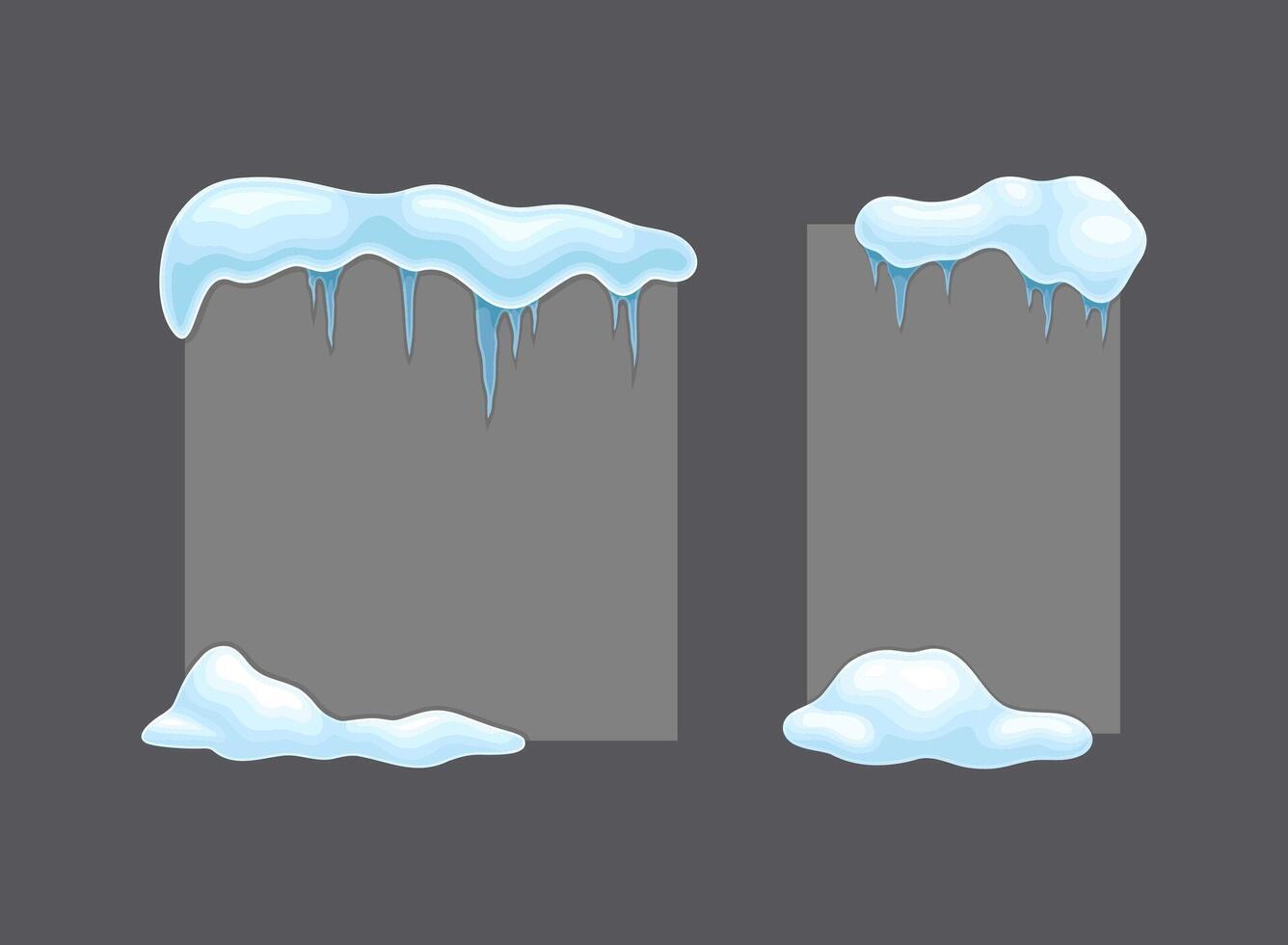 Blank frozen banners of and rectangular shapes set. Empty winter boards with snow and icicles cartoon illustration vector