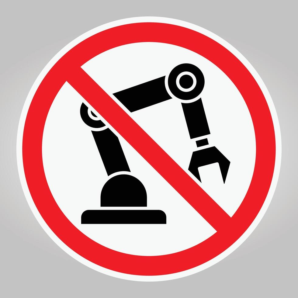 Caution Sign Illustrating Prohibition of Robotic Arm Usage in Workspace vector