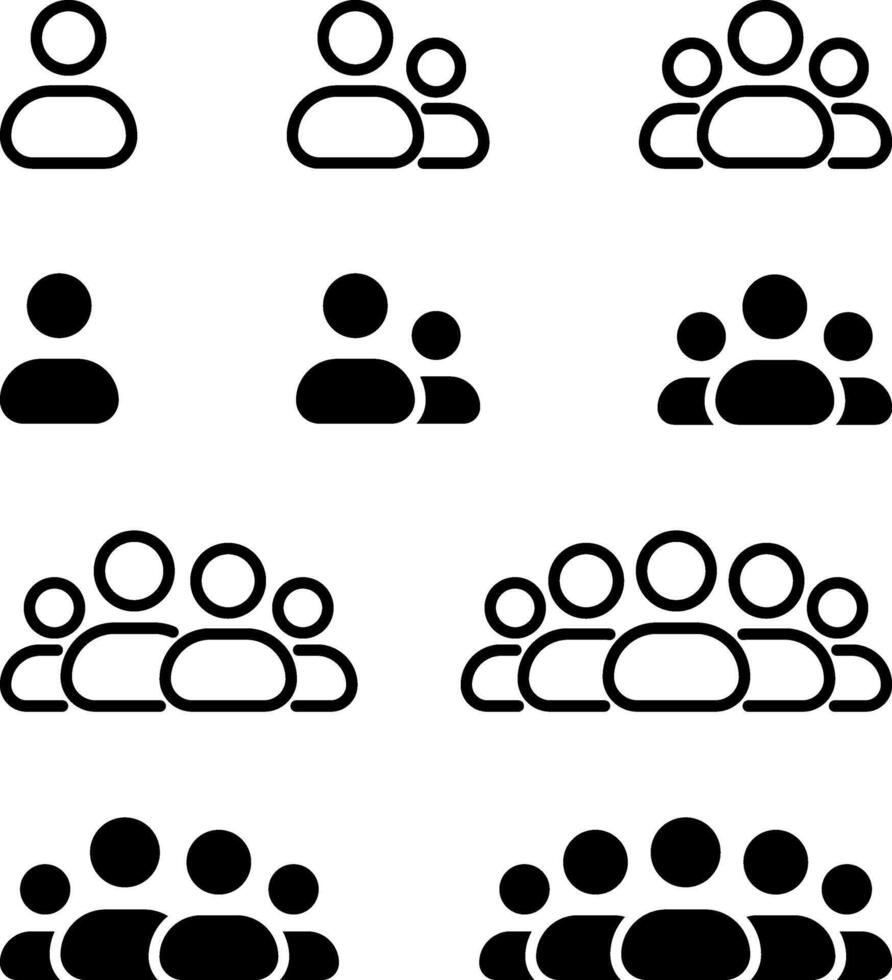 People group icon set featuring team, users, and profile symbols representing different group sizes in a illustration. vector