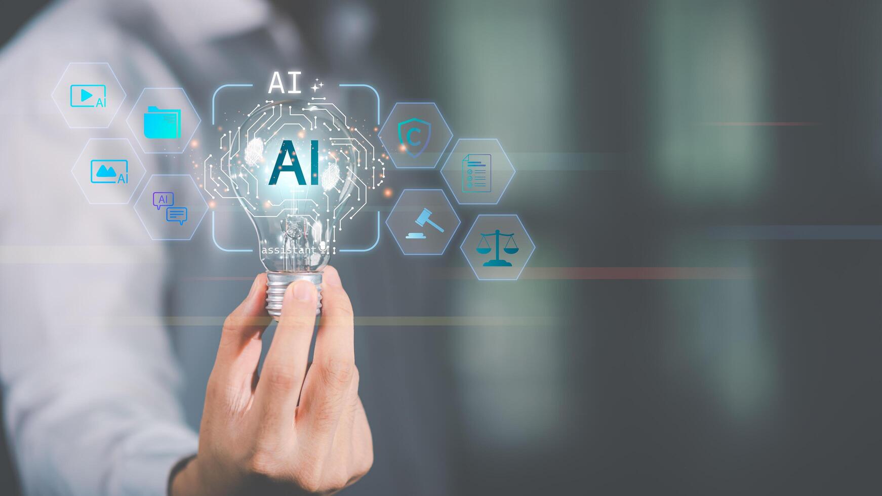 futurista ai interfaz demostración digital transformación, máquina aprendiendo, basado en datos sistemas, inteligente asistente tecnología mediante interactivo íconos ,tecnología red visuales en negocio innovación contexto foto