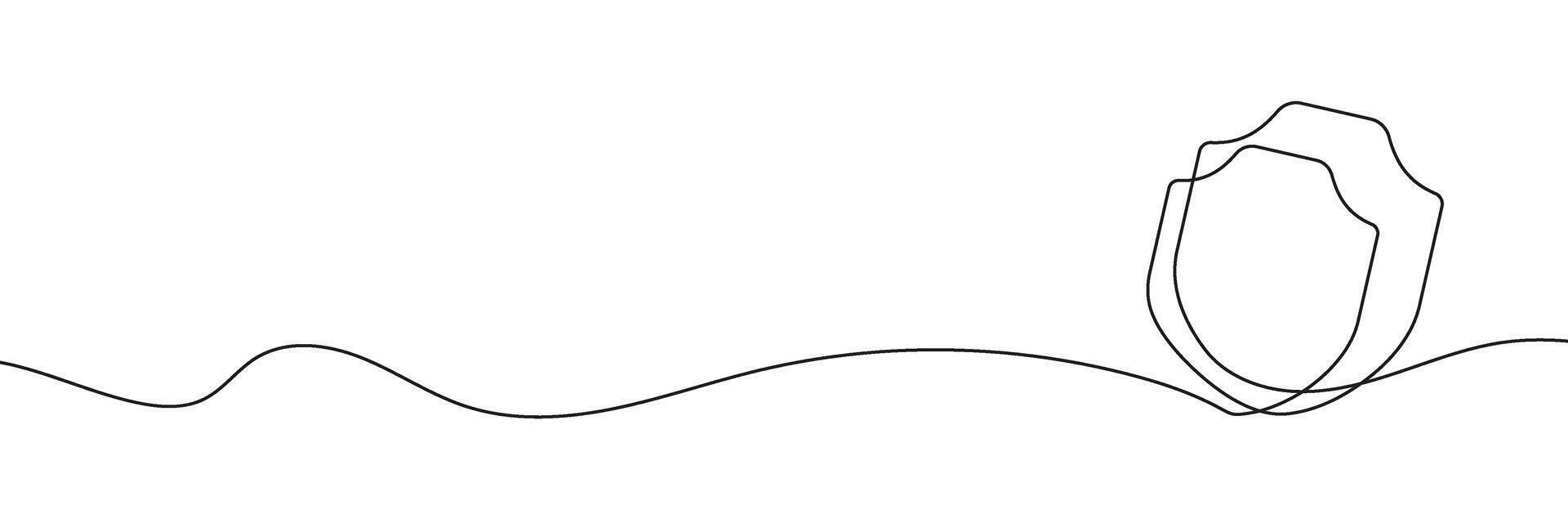 Shield icon continuous one line drawing. Minimal background with shield protection symbol. Simple linear outline design for security, defense, and safety concepts. vector