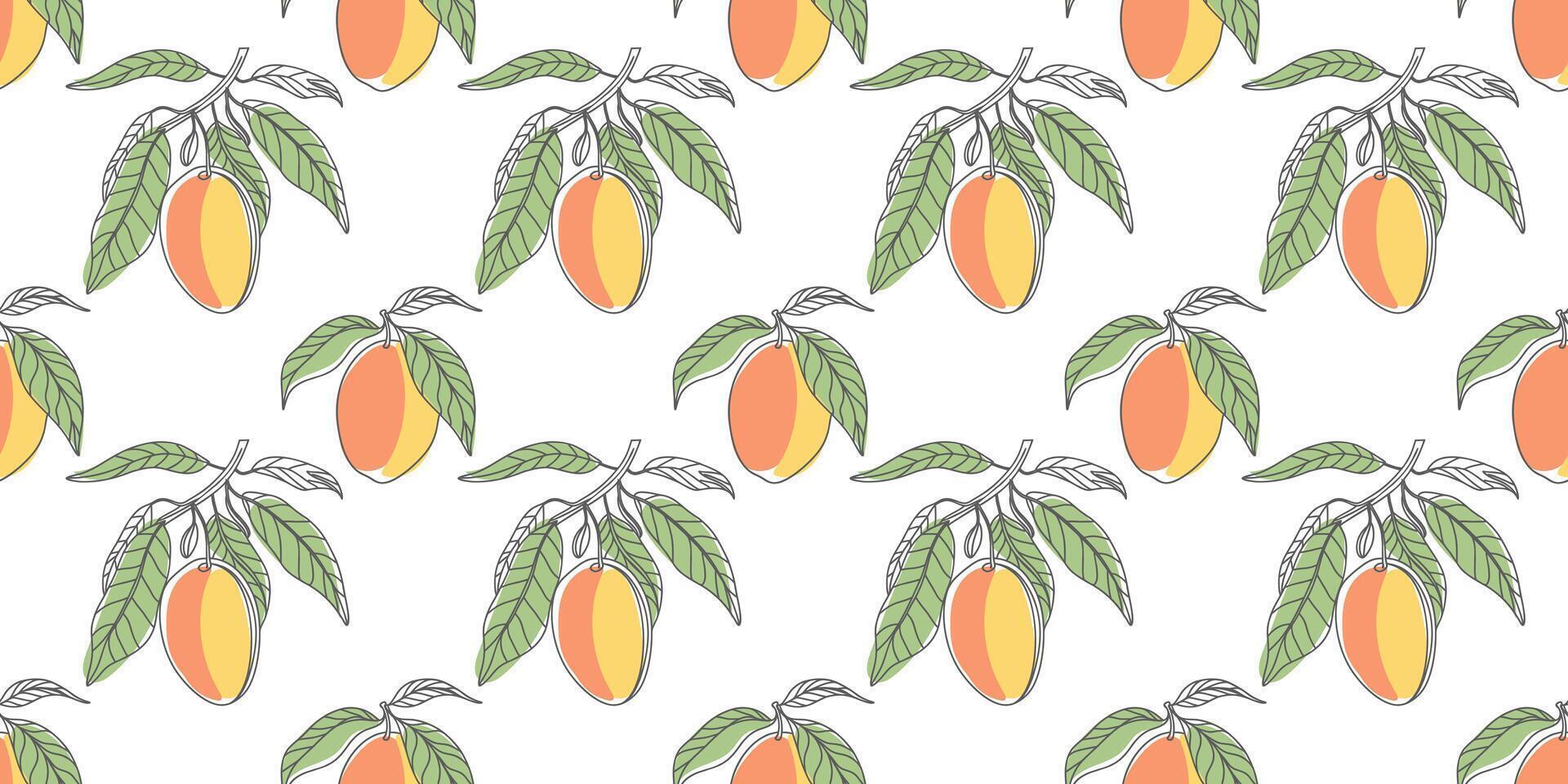 Seamless pattern with mango on white background. Seamless repeating pattern with mango fruits. Illustration. vector