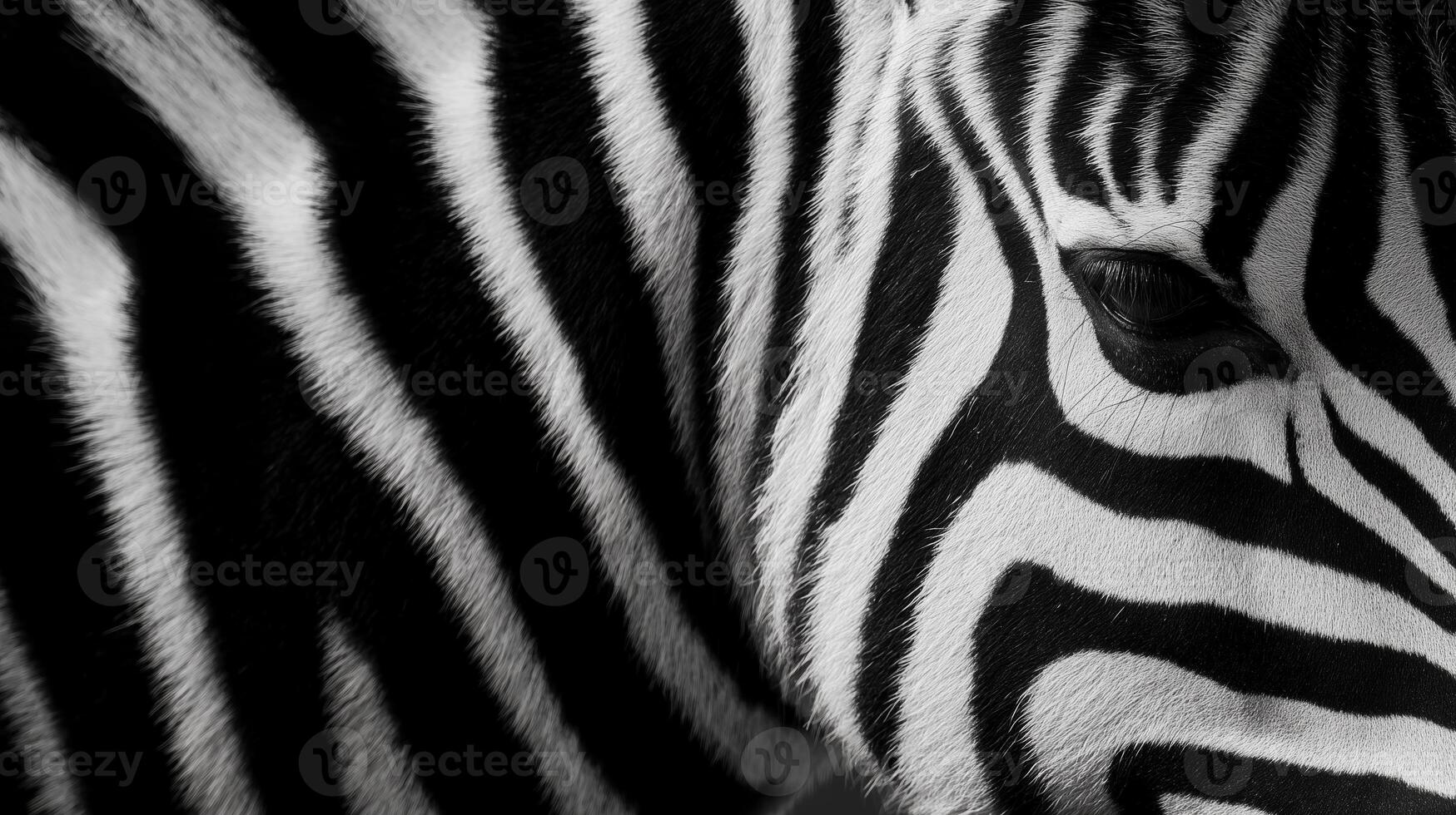 Zebra displaying striking black and white stripes in a natural environment, showcasing unique patterns and textures photo