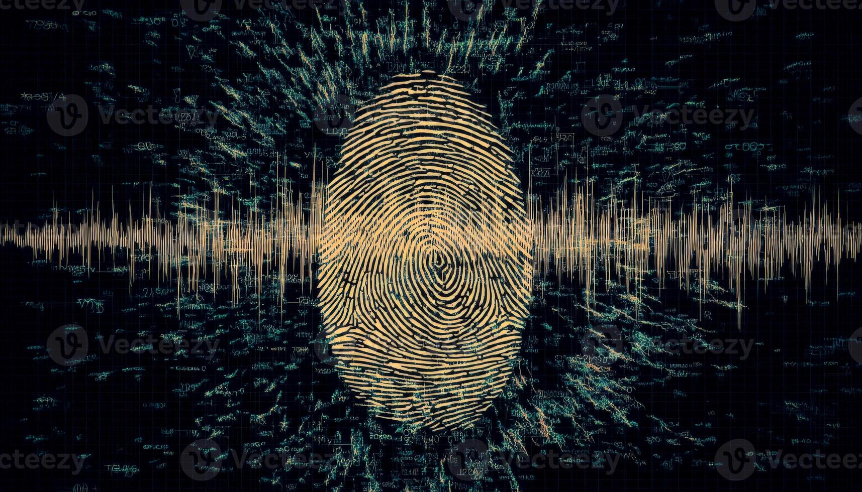 Digital fingerprint with data waves and code around it photo