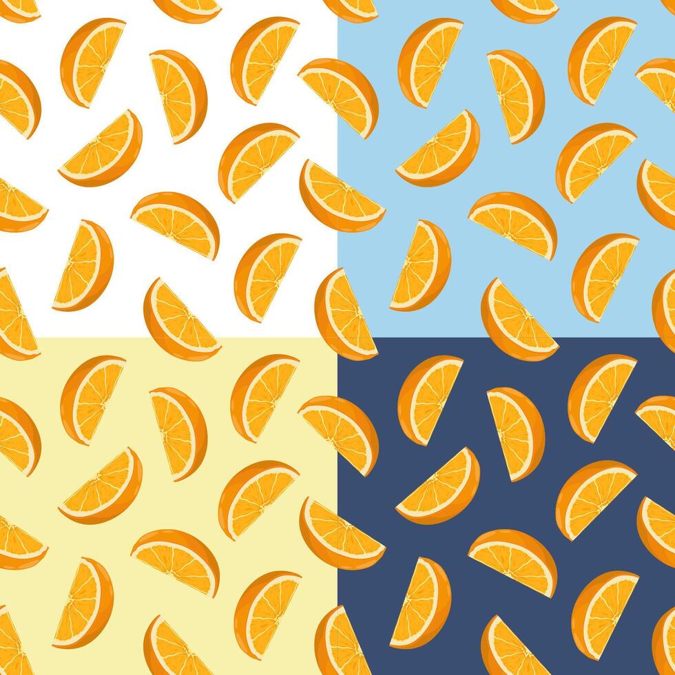 Set of seamless patterns with slices of orange. Slices of orange. Ornament for vector