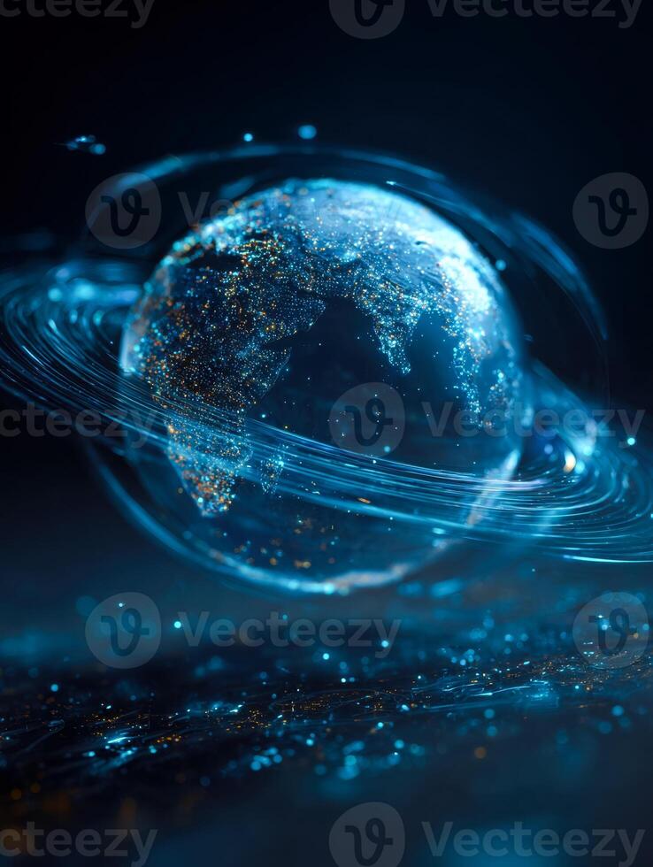 An abstract image of a globe with a ring around it photo